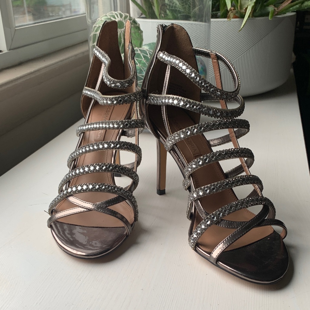 Bcbg Silver Strappy Rhinestone Heels